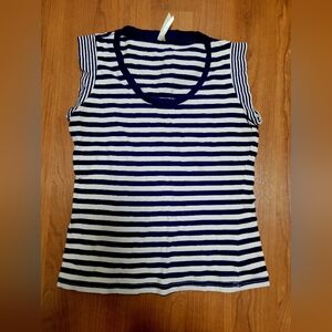 Striped Navy and White Sleeveless Scoop Neck Top